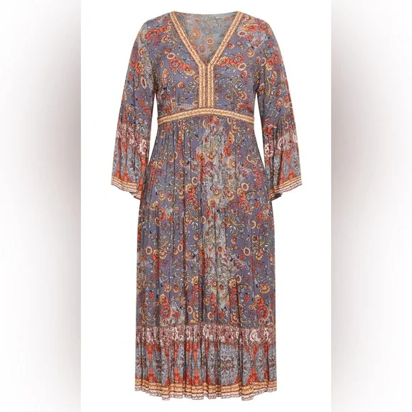 Aveology Floral Earth Angel Maxi Dress 22/24 Flare Sleeve Boho Southwestern - Picture 4 of 13